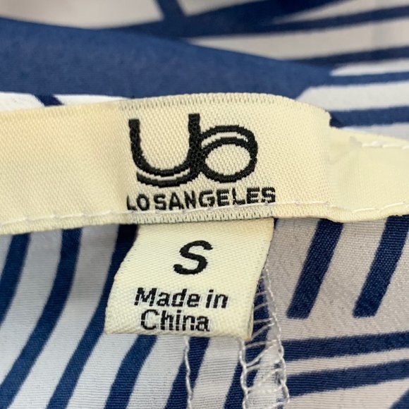 YA Los Angeles Blue White Tank Top Ruffled Sheer Blouse Open Back Sleeveless - Picture 9 of 13